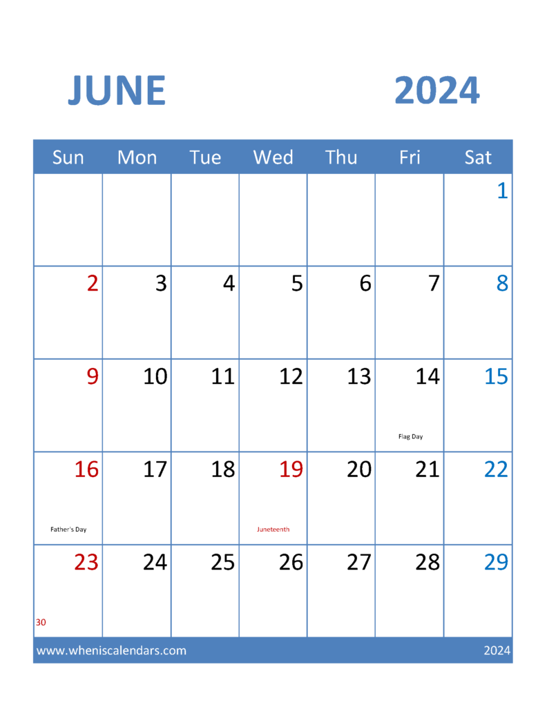 Download Free Printable 2024 June Calendar Letter Vertical 64096