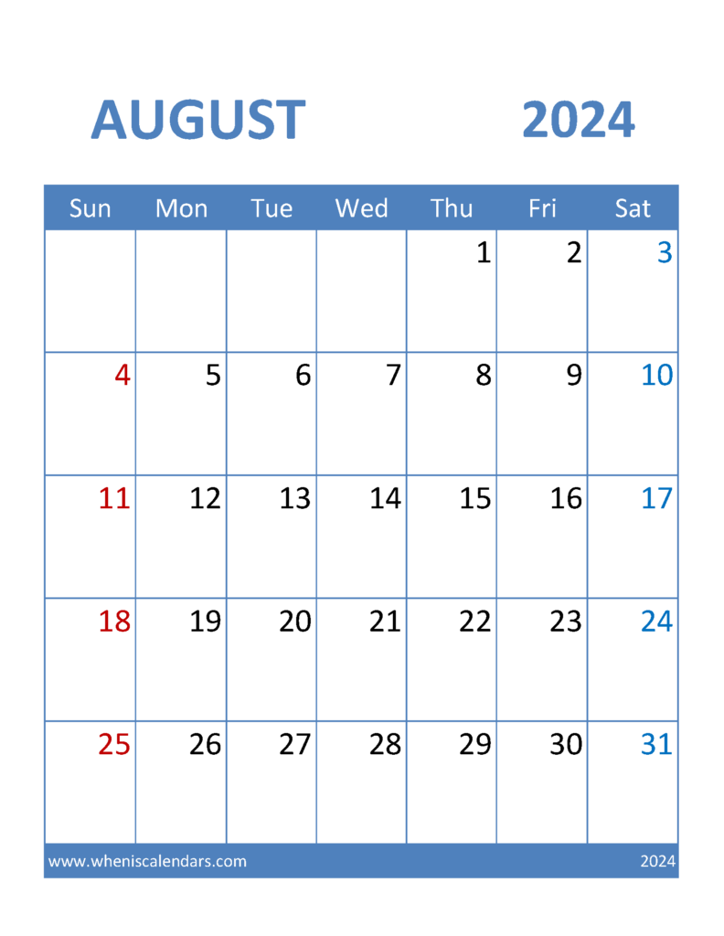 Download Free Printable 2024 August Calendar Letter Vertical 84096