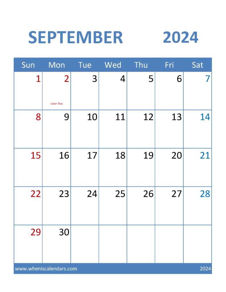 Download Free Printable 2024 September Calendar Letter Vertical 94096