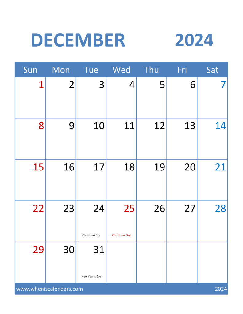Download Free Printable 2024 December Calendar Letter Vertical 124096