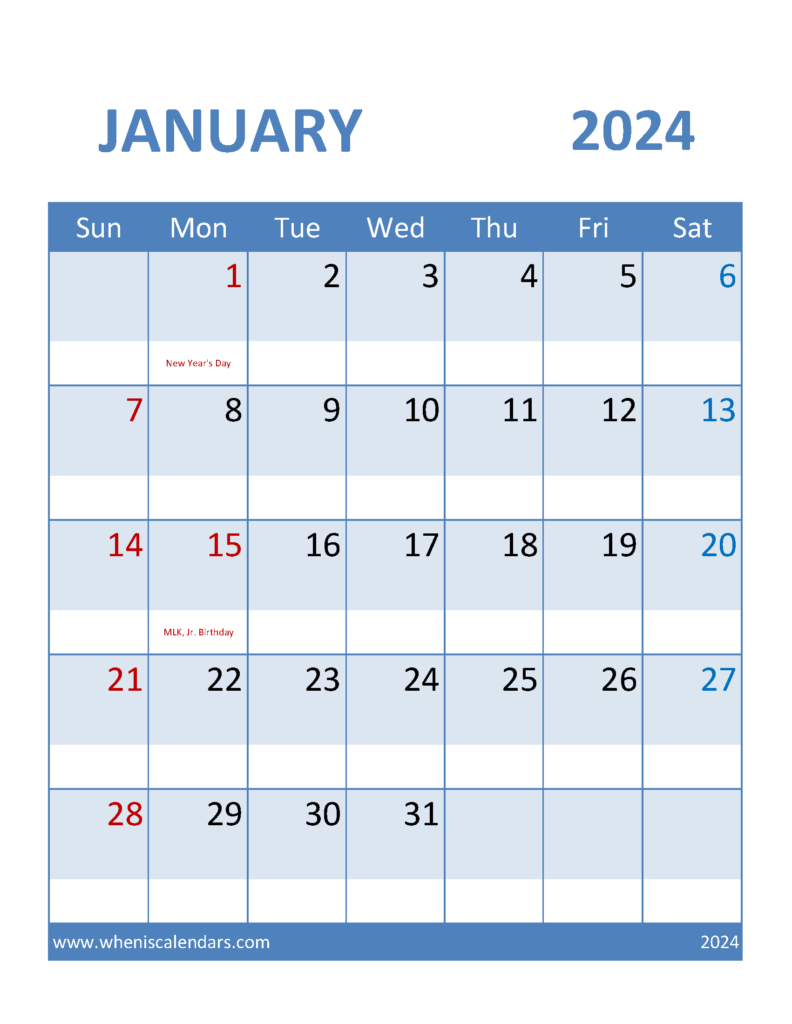 Download Jan 2024 Calendar excel Letter Vertical J4097