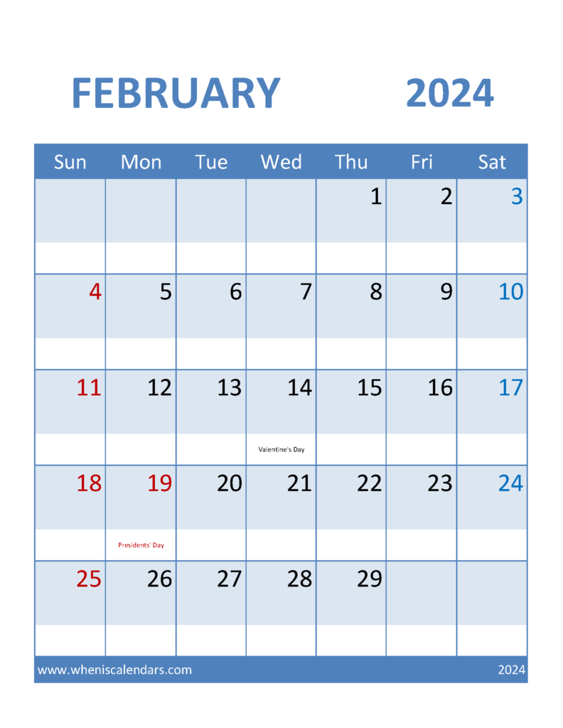 Download Feb 2024 Calendar excel Letter Vertical 24097