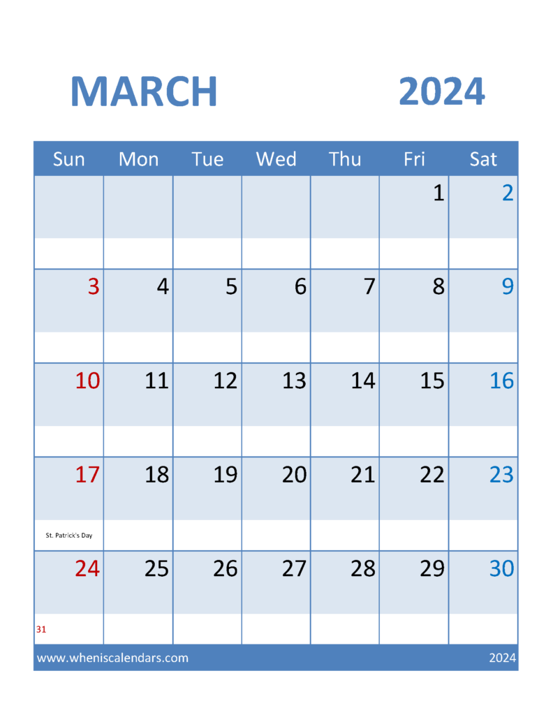 Download Mar 2024 Calendar excel Letter Vertical 34097