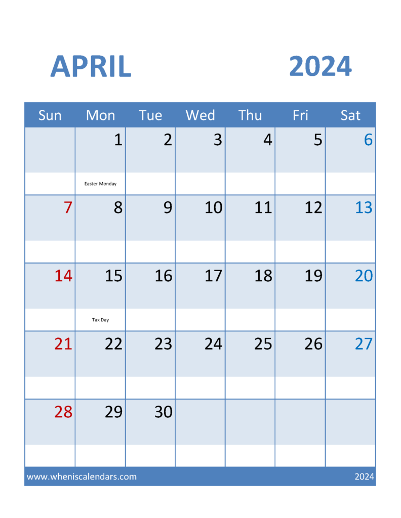 Download Apr 2024 Calendar excel Letter Vertical 44097