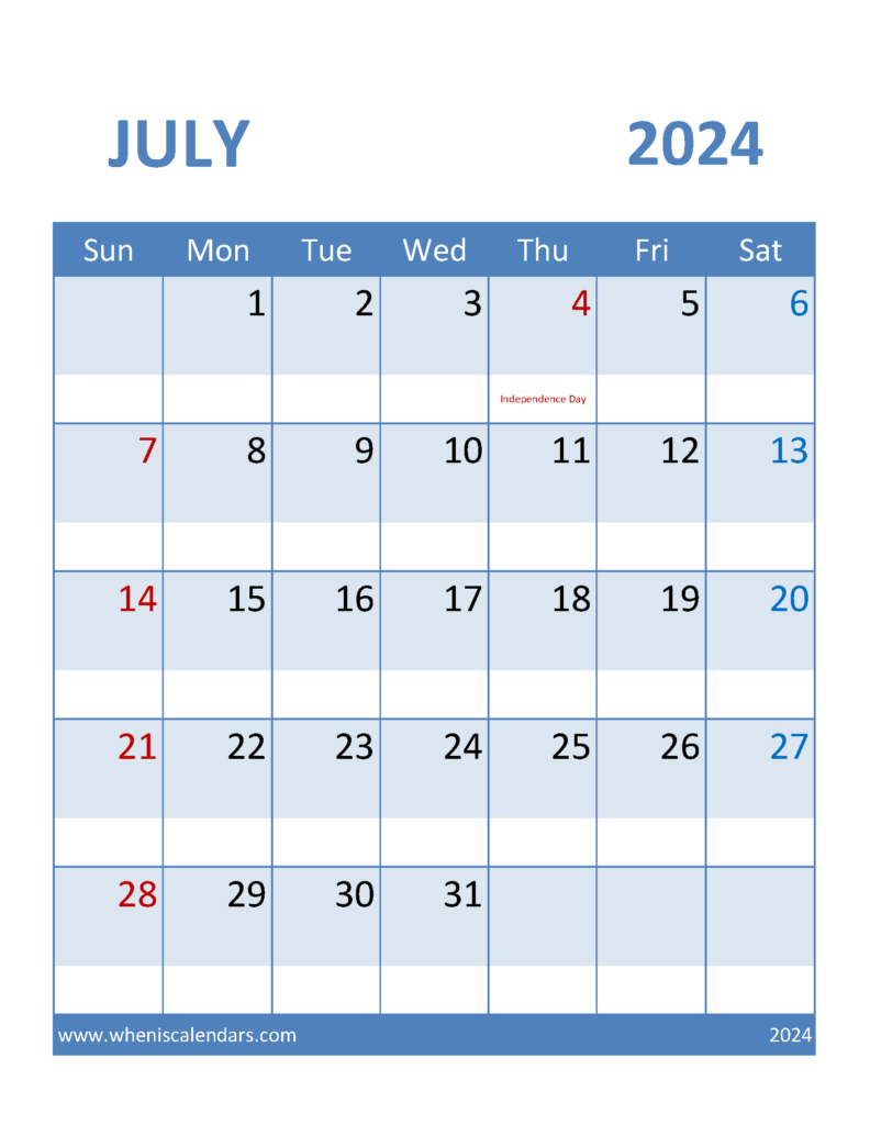 Download Jul 2024 Calendar excel Letter Vertical 74097
