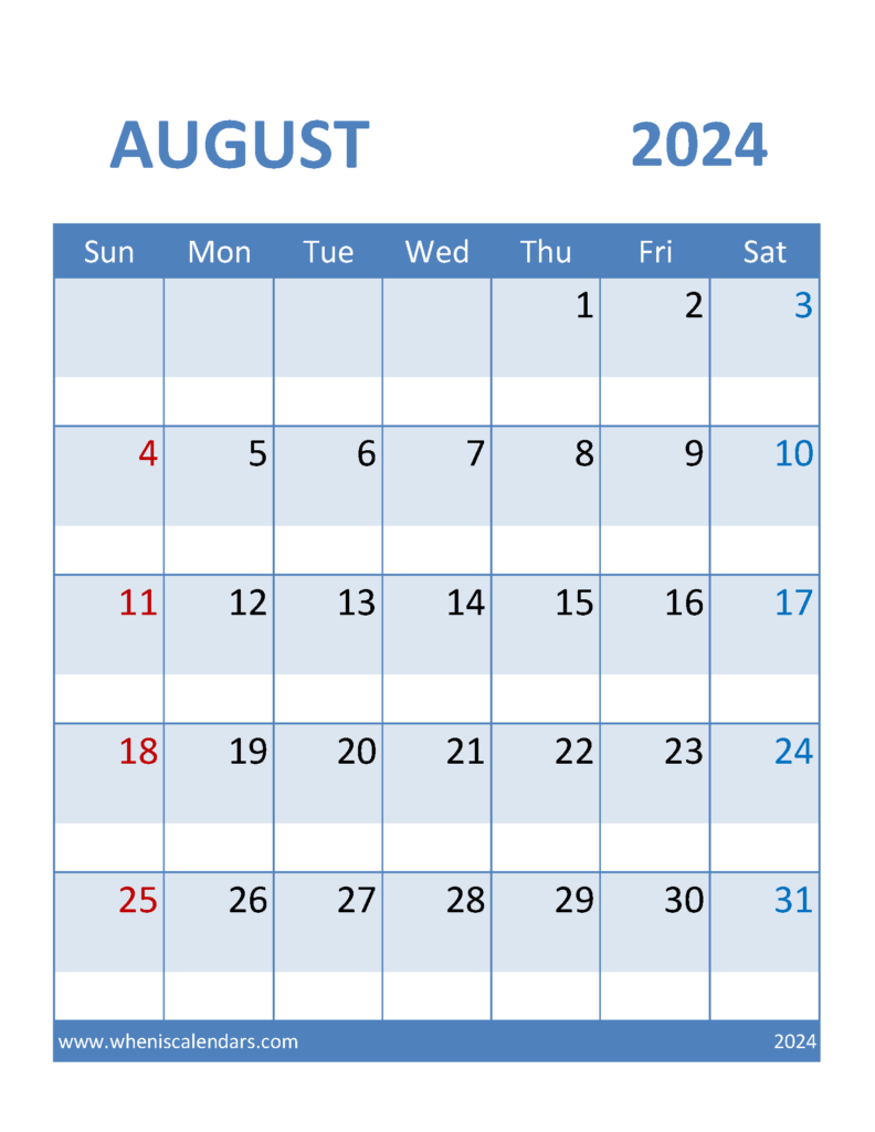 Download Aug 2024 Calendar excel Letter Vertical 84097