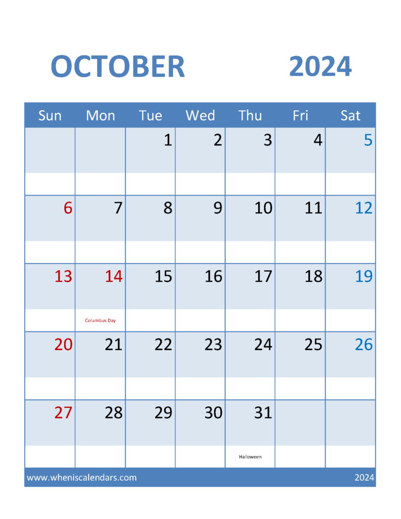 Download Oct 2024 Calendar excel Letter Vertical 104097