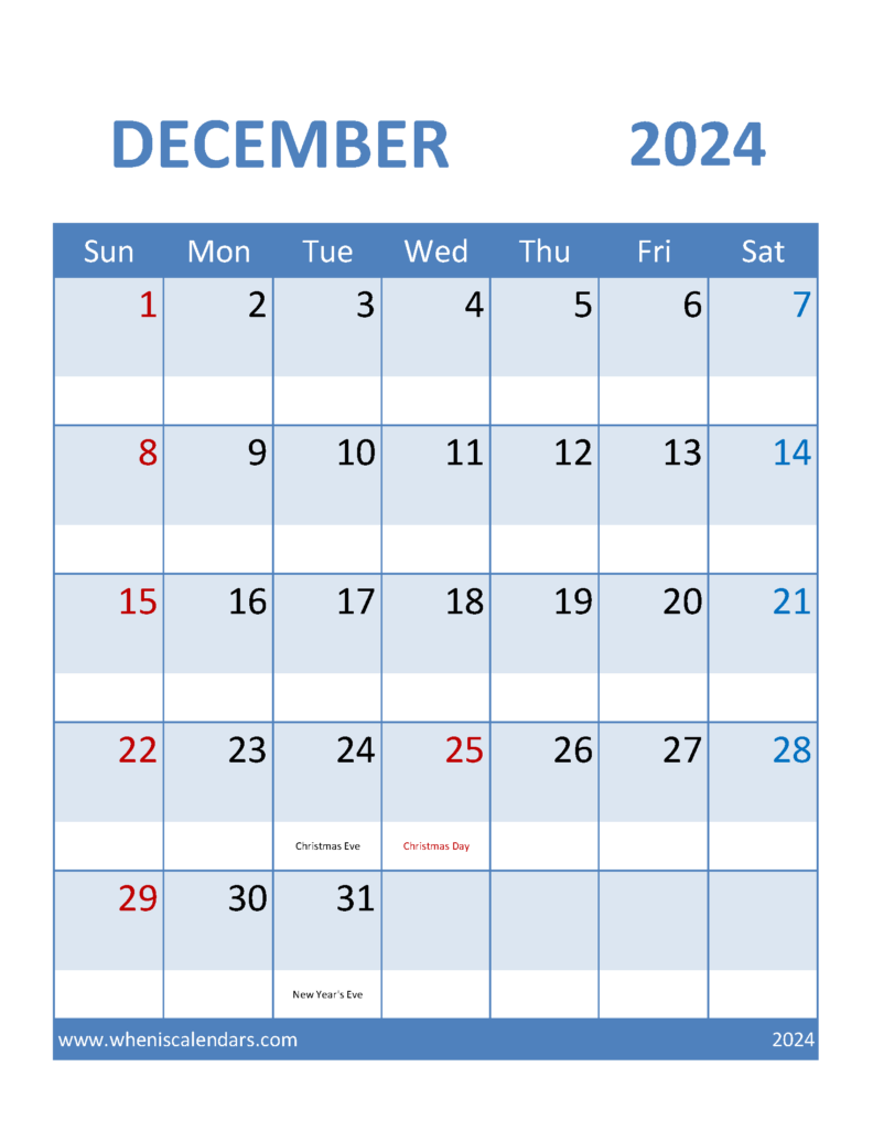 Download Dec 2024 Calendar excel Letter Vertical 124097