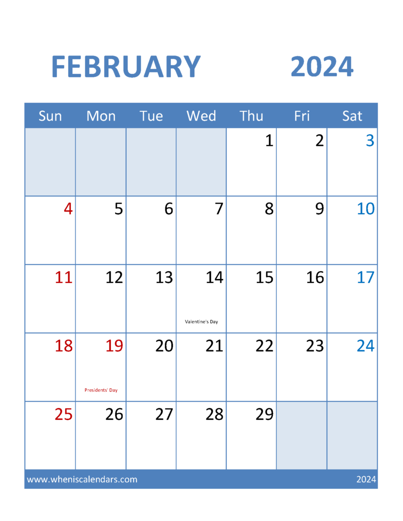 Download Blank Calendar February 2024 Printable Letter Vertical 24098
