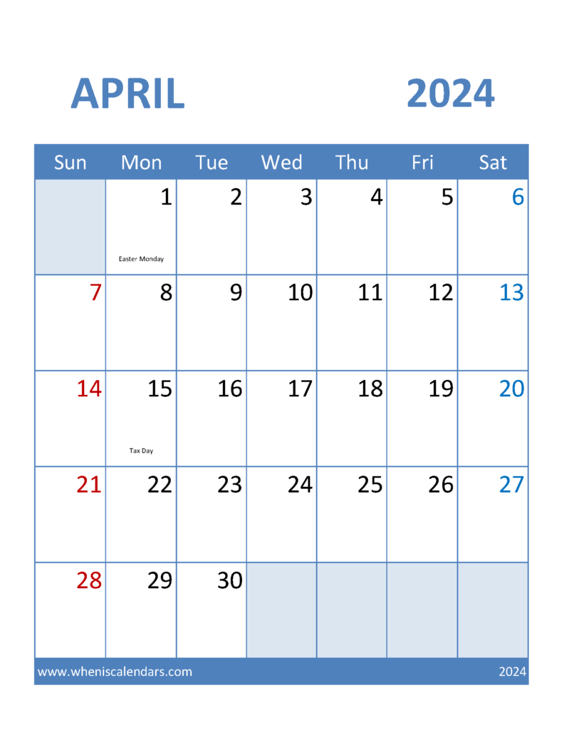 Download Blank Calendar April 2024 Printable Letter Vertical 44098