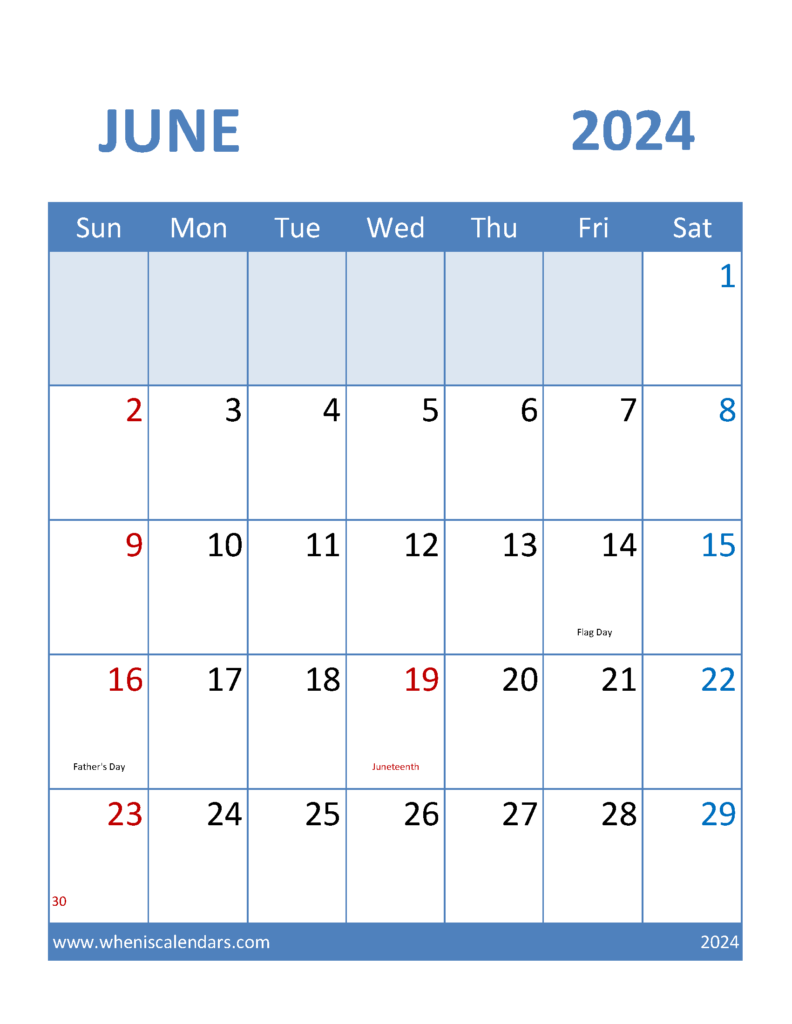 Download Blank Calendar June 2024 Printable Letter Vertical 64098