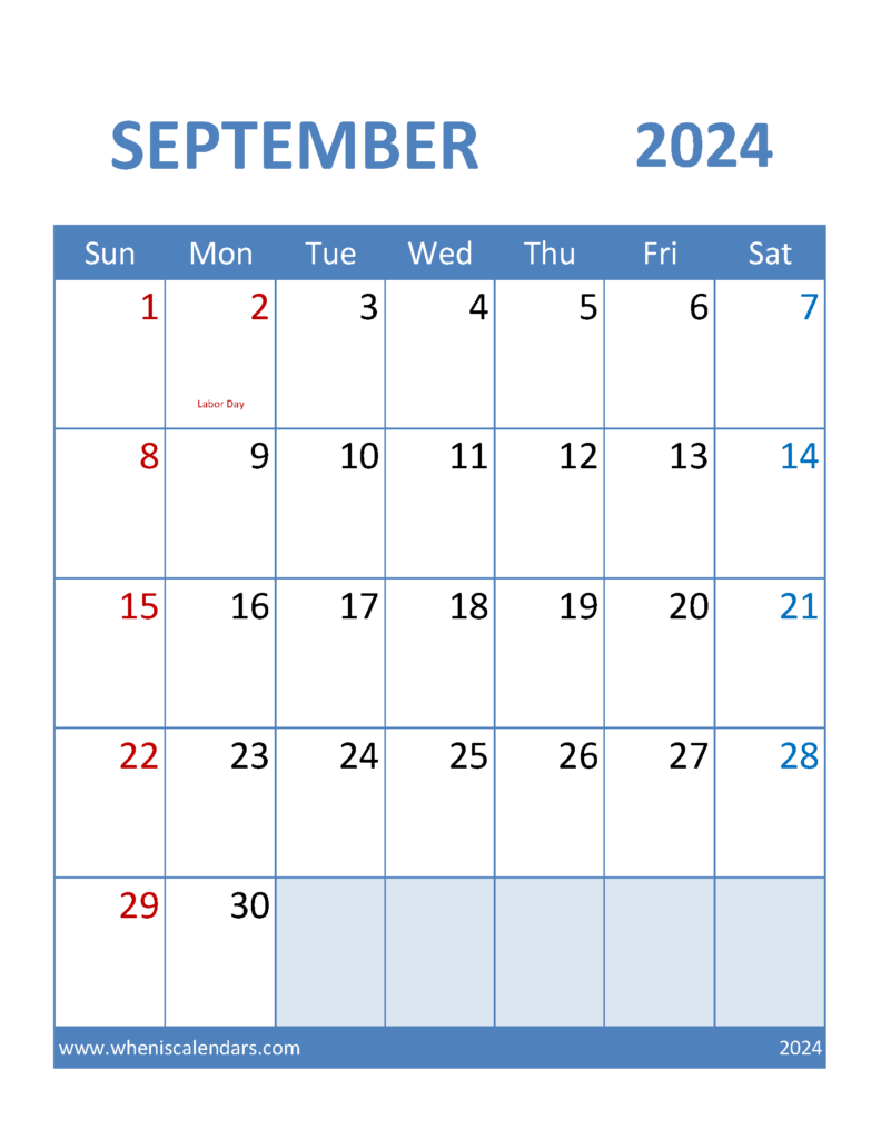 Download Blank Calendar September 2024 Printable Letter Vertical 94098
