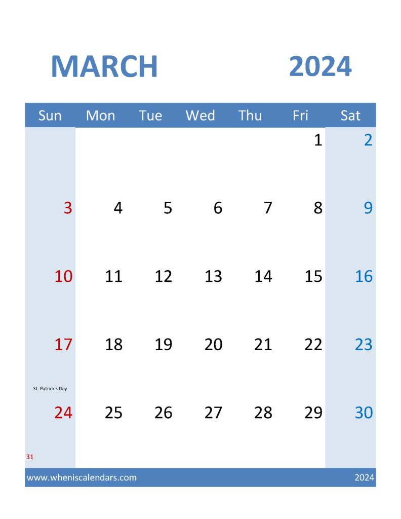 Download Mar 2024 Blank Calendar Letter Vertical 34100