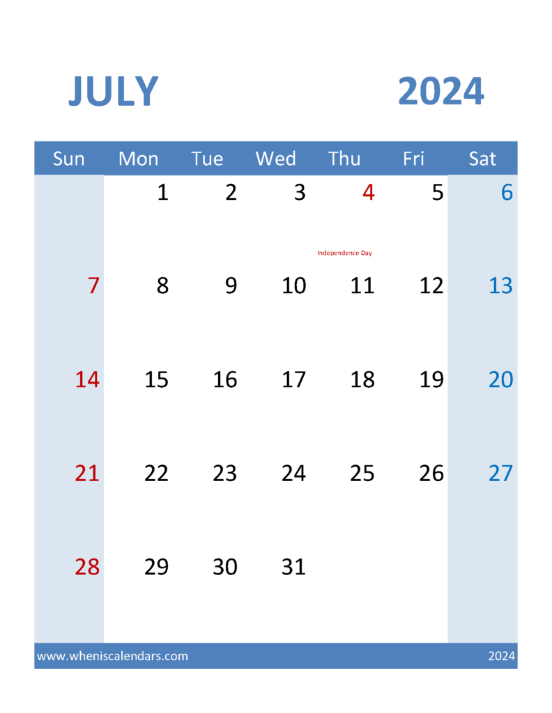 Download Jul 2024 Blank Calendar Letter Vertical 74100