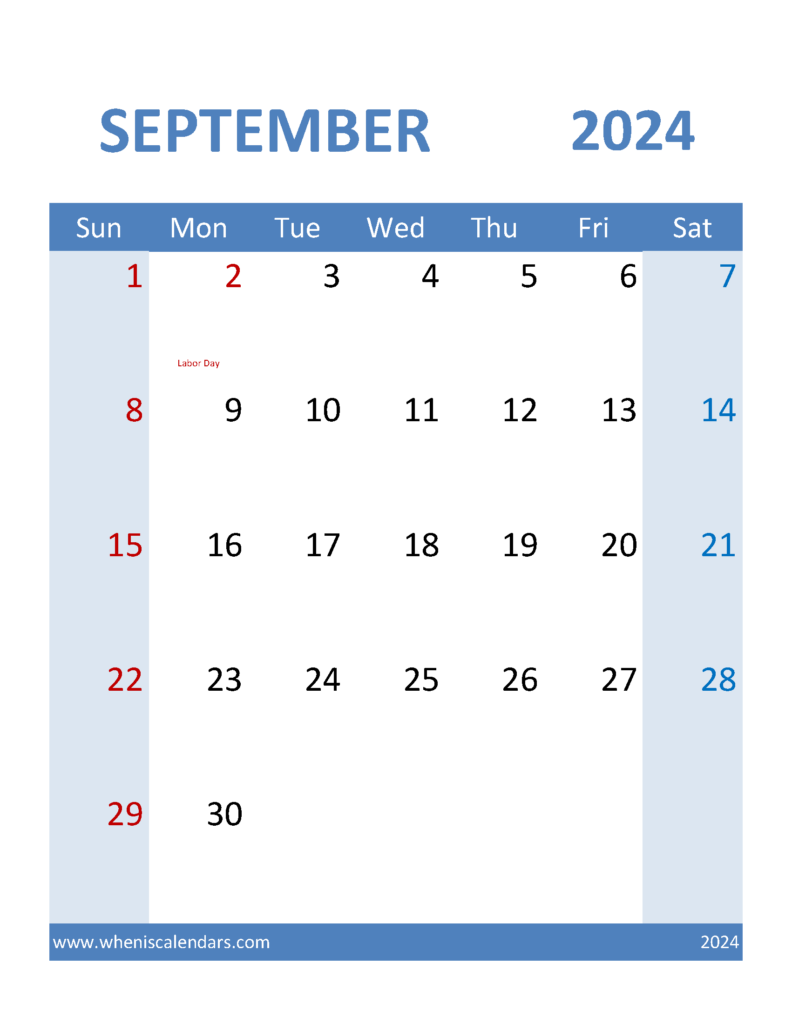 Download Sept 2024 Blank Calendar Letter Vertical 94100