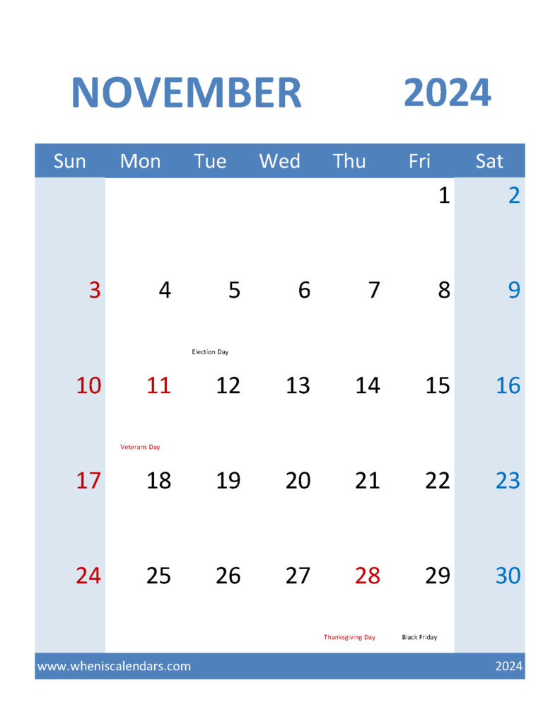 Download Nov 2024 Blank Calendar Letter Vertical 114100