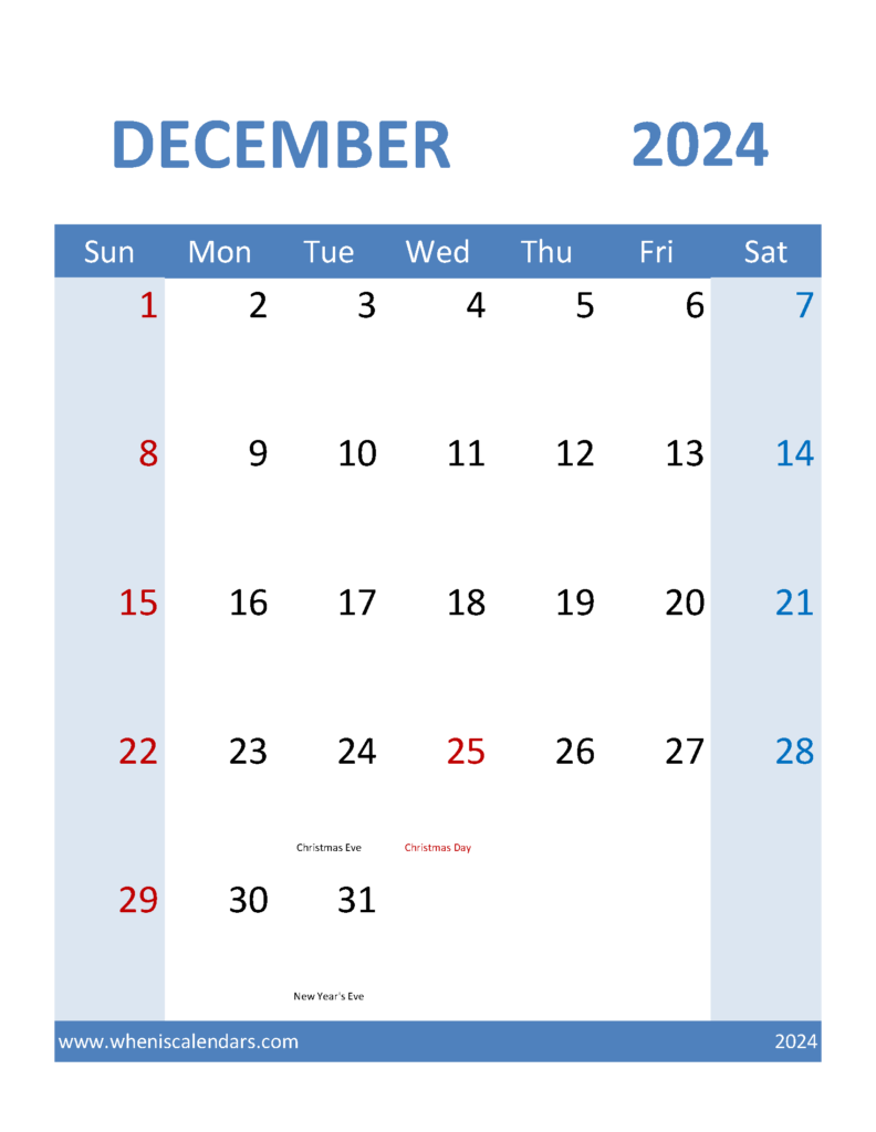 Download Dec 2024 Blank Calendar Letter Vertical 124100
