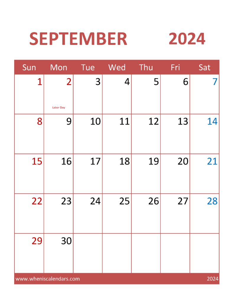 Download September Printable Calendar 2024 Free Letter Vertical 94101