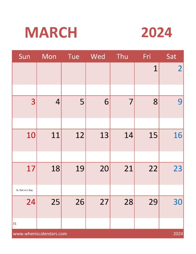 Download March Calendar 2024 Template Letter Vertical 34102