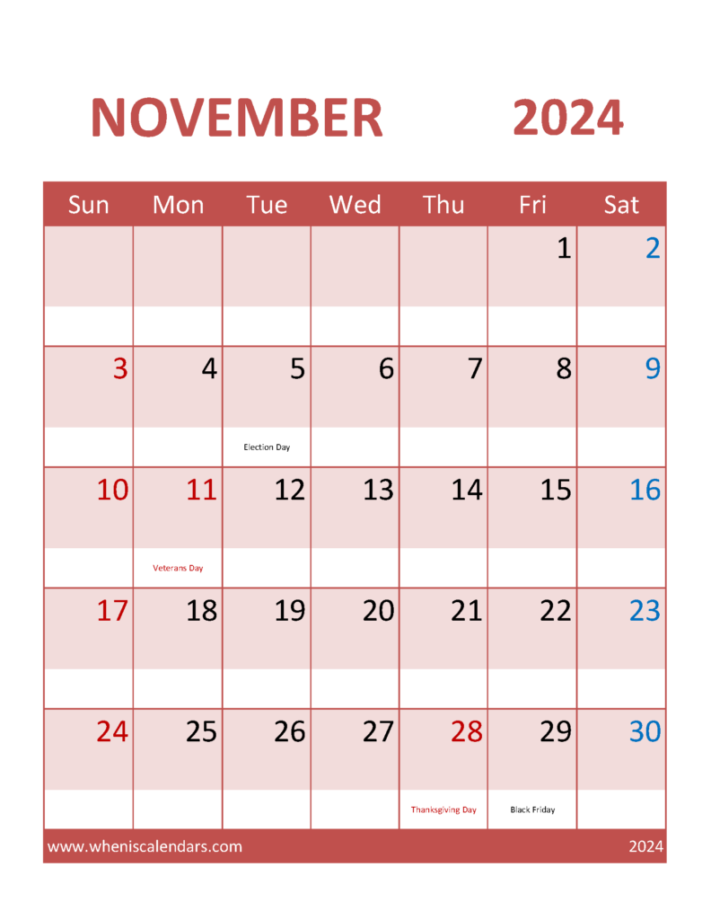 Download November Calendar 2024 Template Letter Vertical 114102