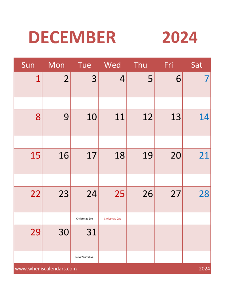 Download December Calendar 2024 Template Letter Vertical 124102