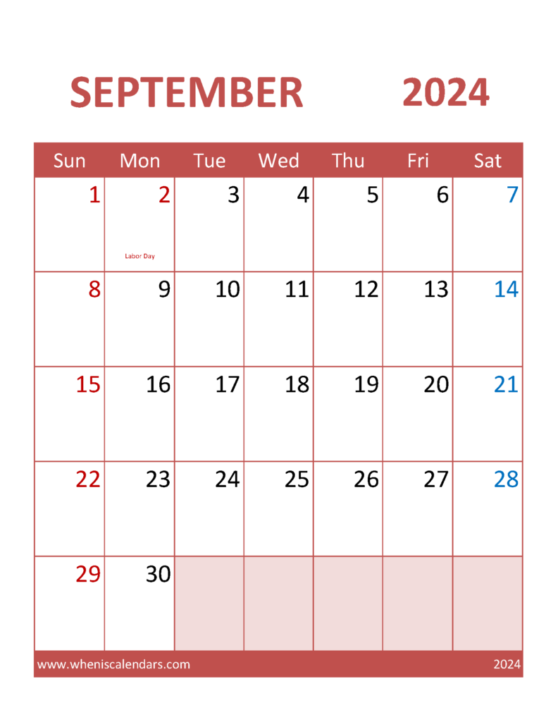 Download print September Calendar 2024 Letter Vertical 94103