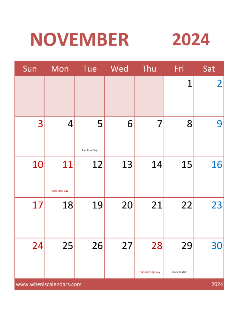 Download print November Calendar 2024 Letter Vertical 114103