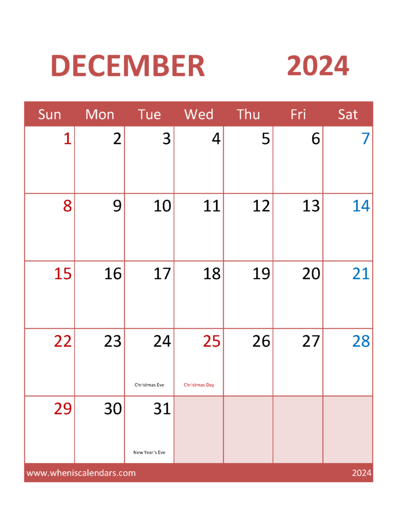 Download print December Calendar 2024 Letter Vertical 124103