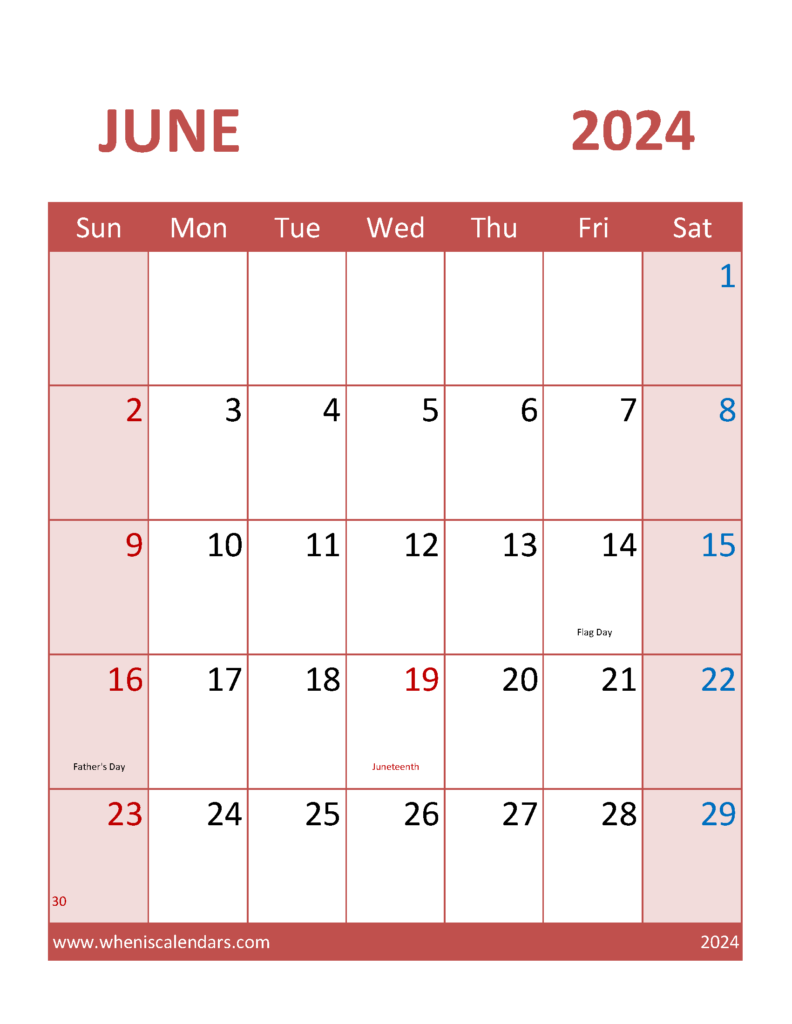 Download print Jun 2024 Calendar Letter Vertical 64104