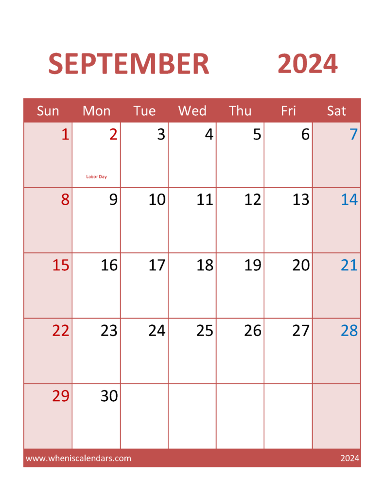 Download print Sept 2024 Calendar Letter Vertical 94104
