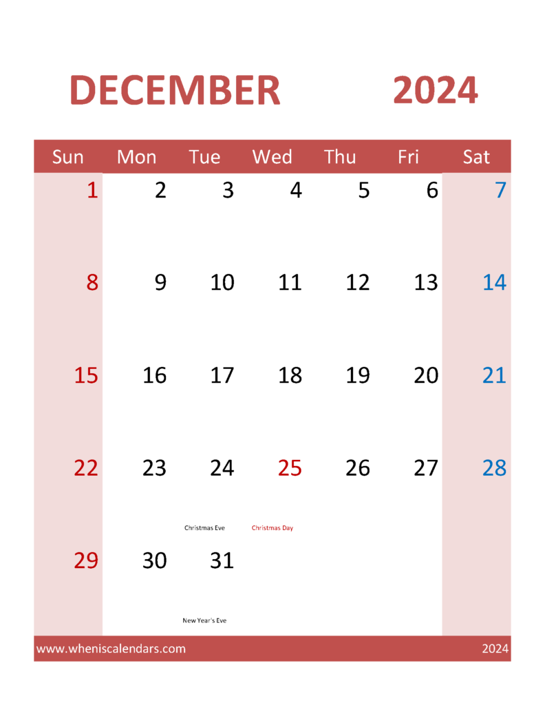 Download December 2024 Calendar word Template Letter Vertical 124105