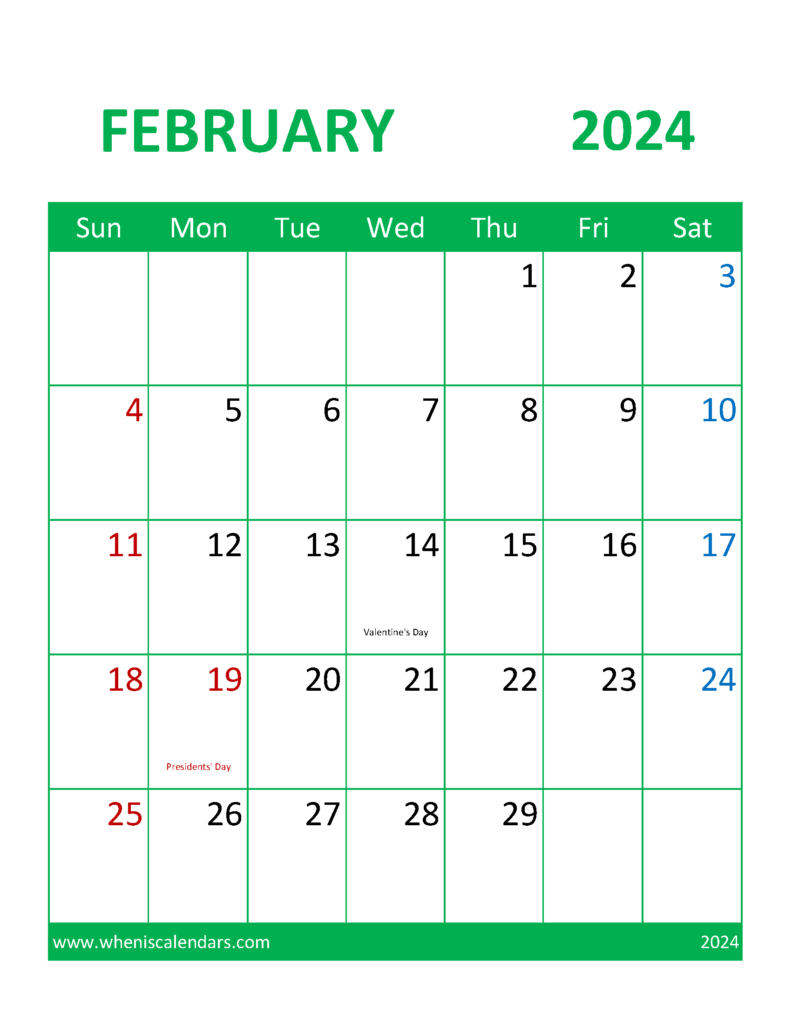 Download February 2024 Calendar Printable cute Letter Vertical 24106