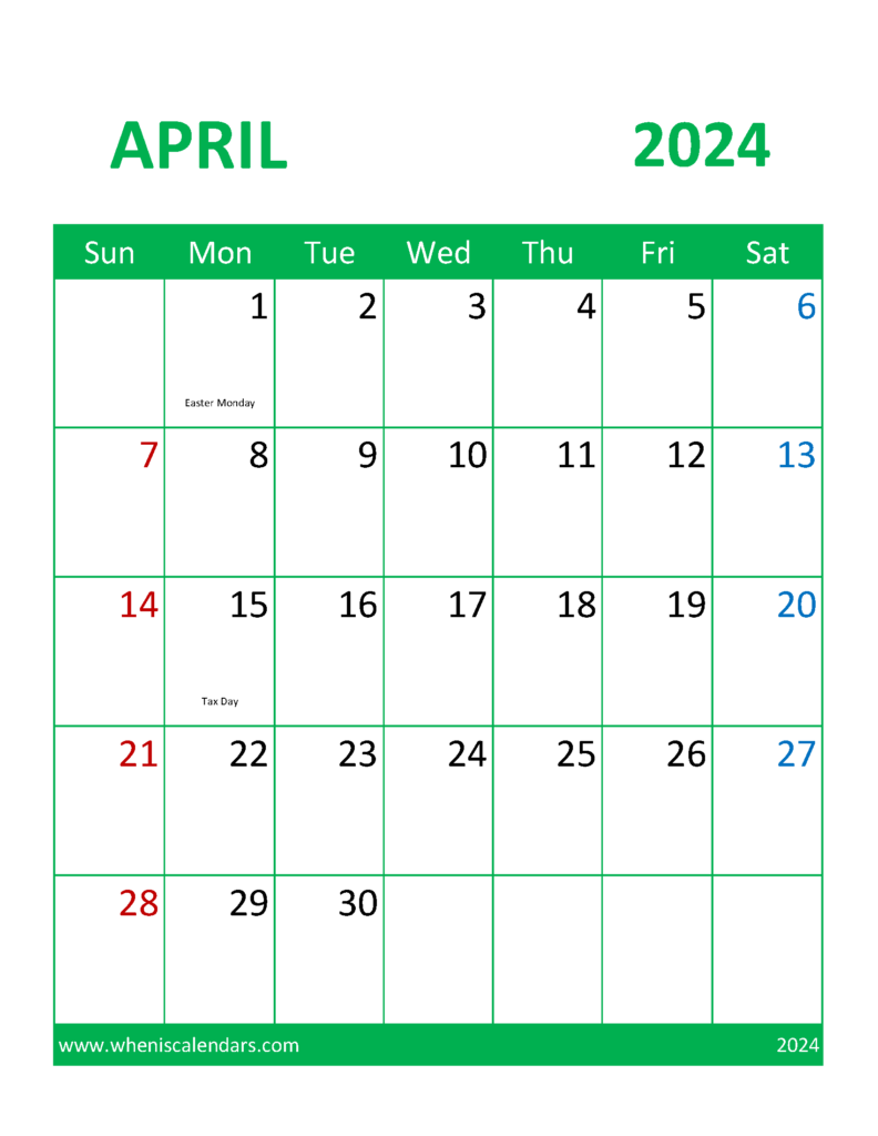Download April 2024 Calendar Printable cute Letter Vertical 44106
