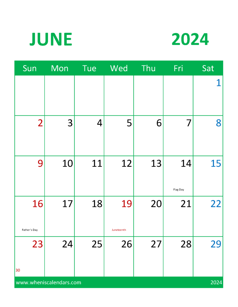 Download June 2024 Calendar Printable cute Letter Vertical 64106