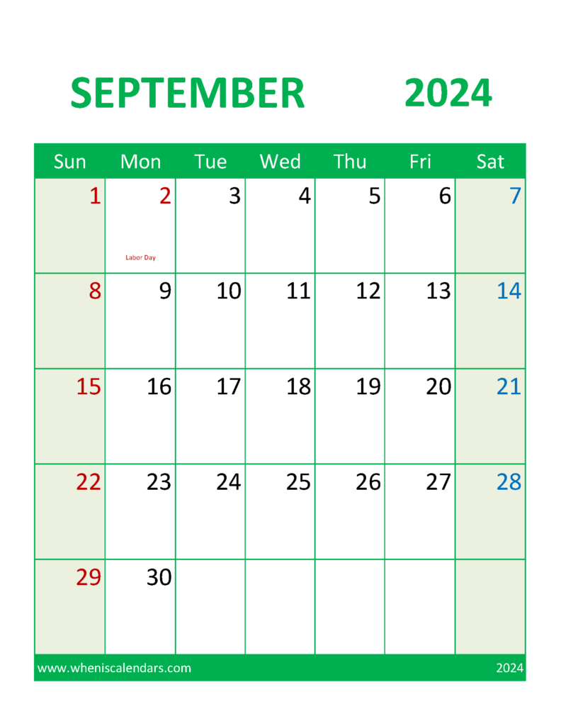 Download Printable Calendar September 2024 Free Letter Vertical 94109