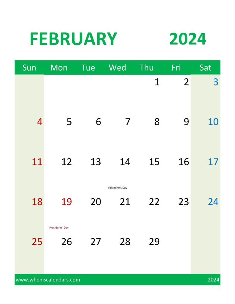Download Blank Calendar 2024 February Letter Vertical 24110