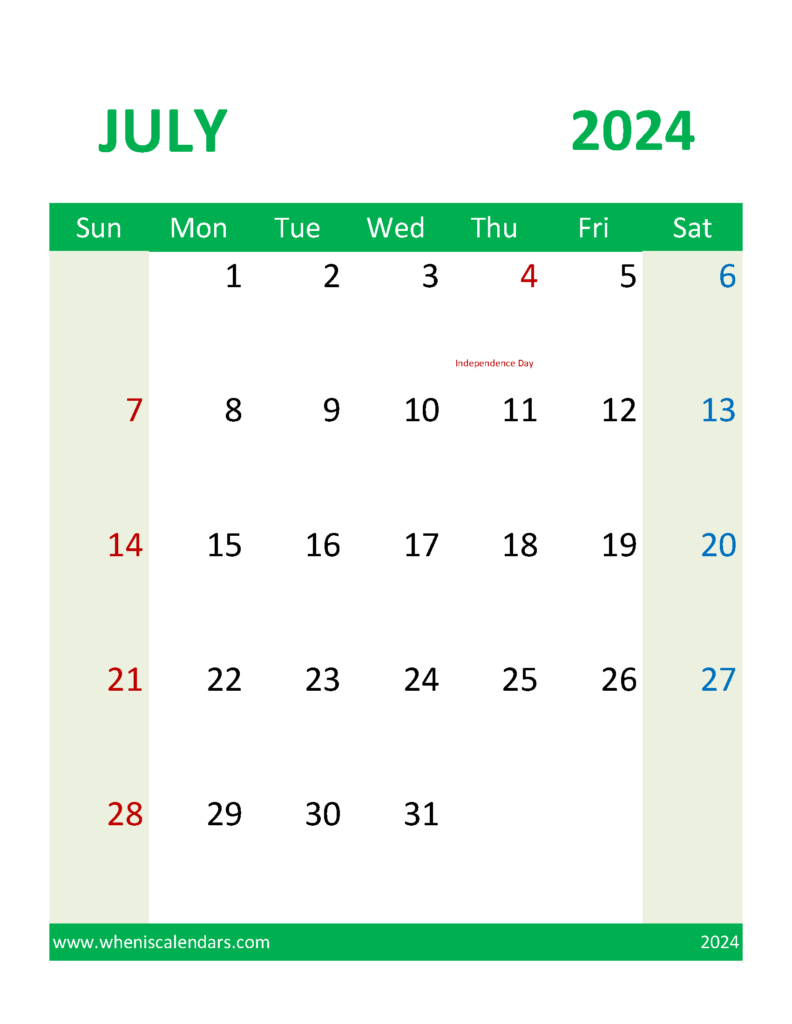 Download Blank Calendar 2024 July Letter Vertical 74110