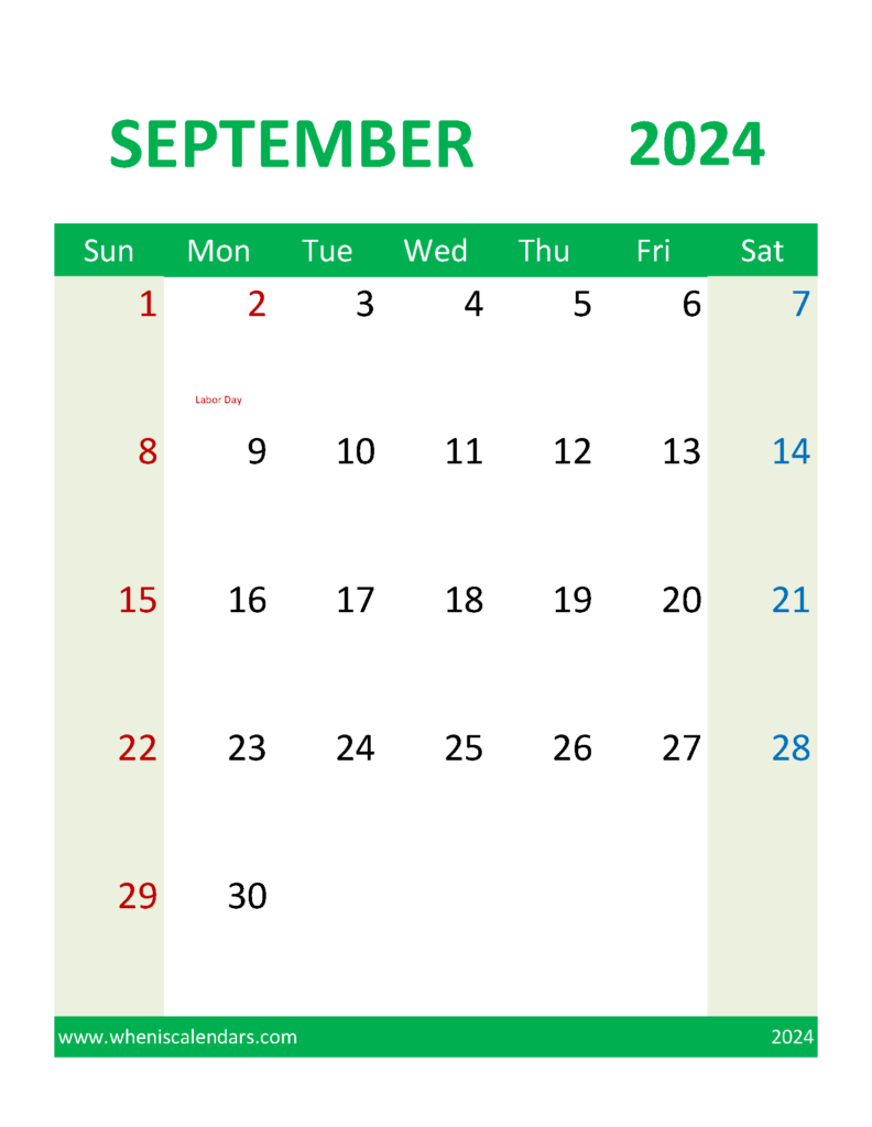 Download Blank Calendar 2024 September Letter Vertical 94110