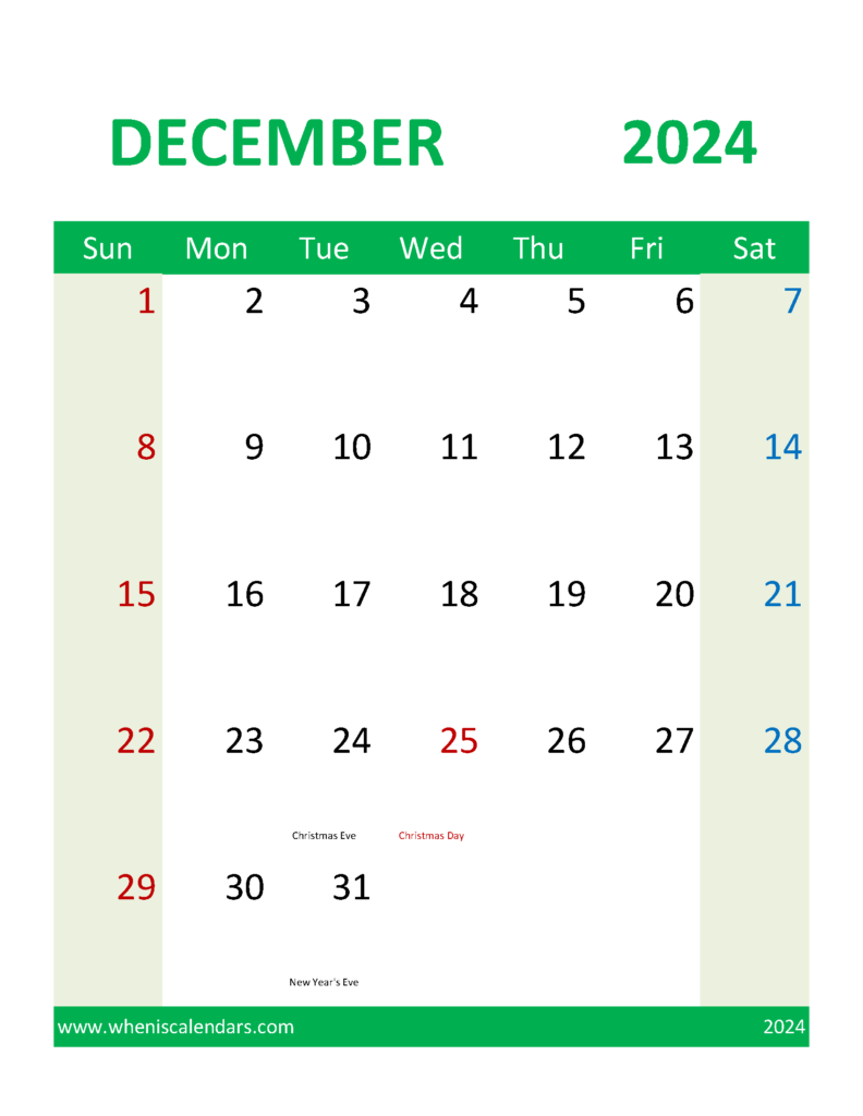 Download Blank Calendar 2024 December Letter Vertical 124110
