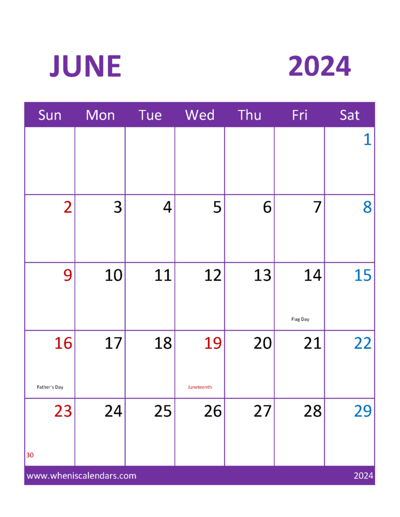 Download June 2024 Calendar editable word Letter Vertical 64111