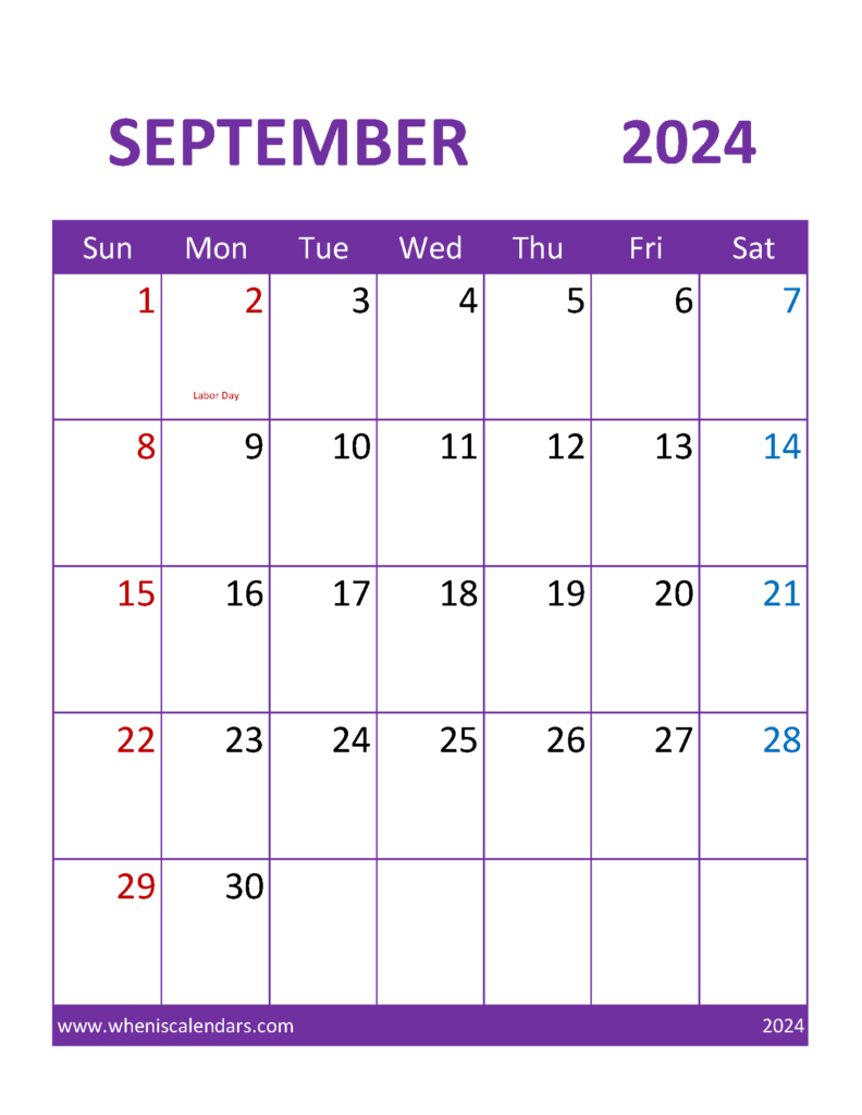 Download September 2024 Calendar editable word Letter Vertical 94111