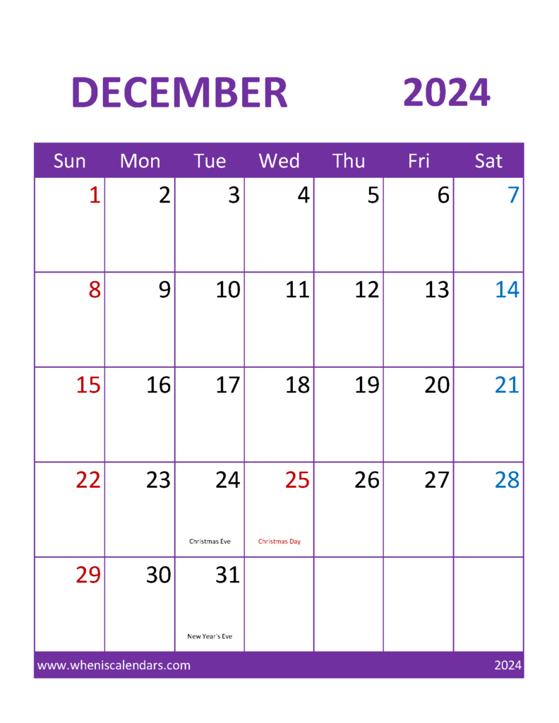 Download December 2024 Calendar editable word Letter Vertical 124111
