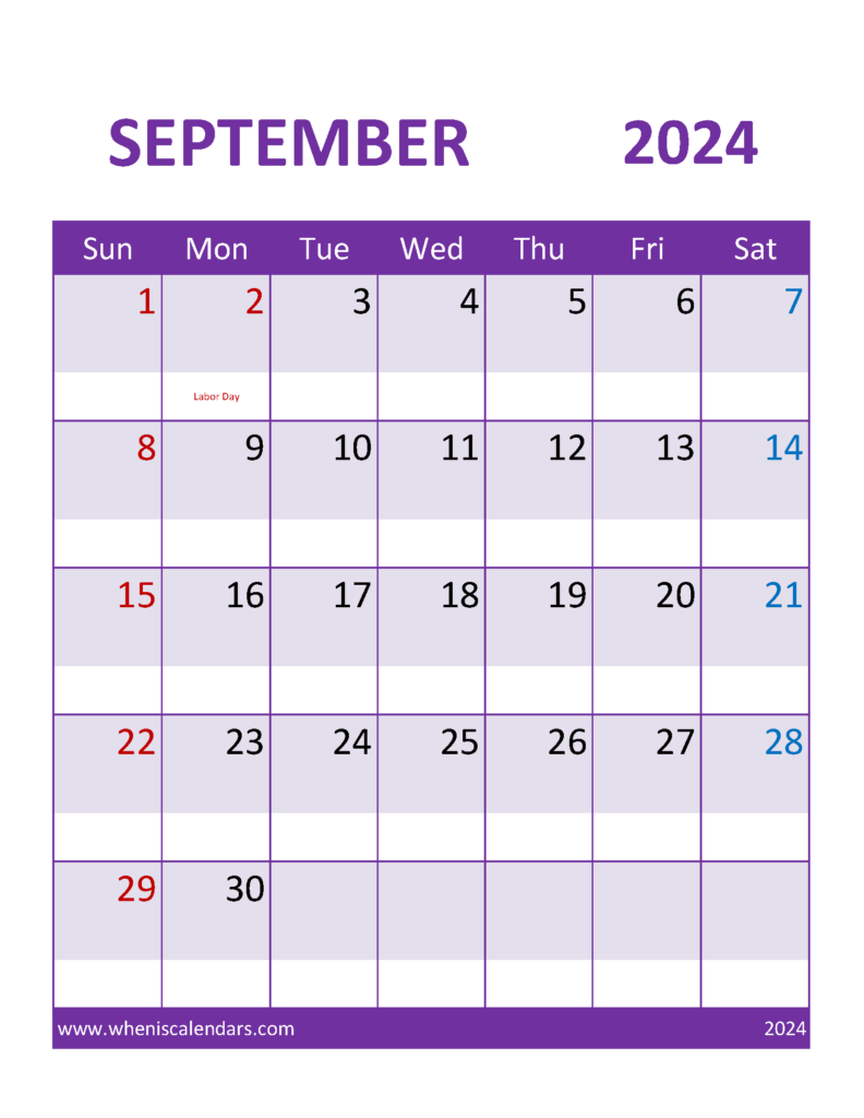 Download Blank Printable September 2024 Calendar Letter Vertical 94112