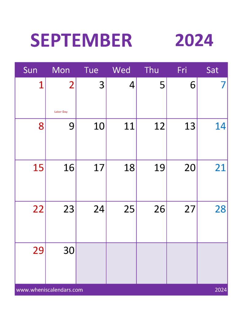 Download Free September 2024 Calendar Template Letter Vertical 94113