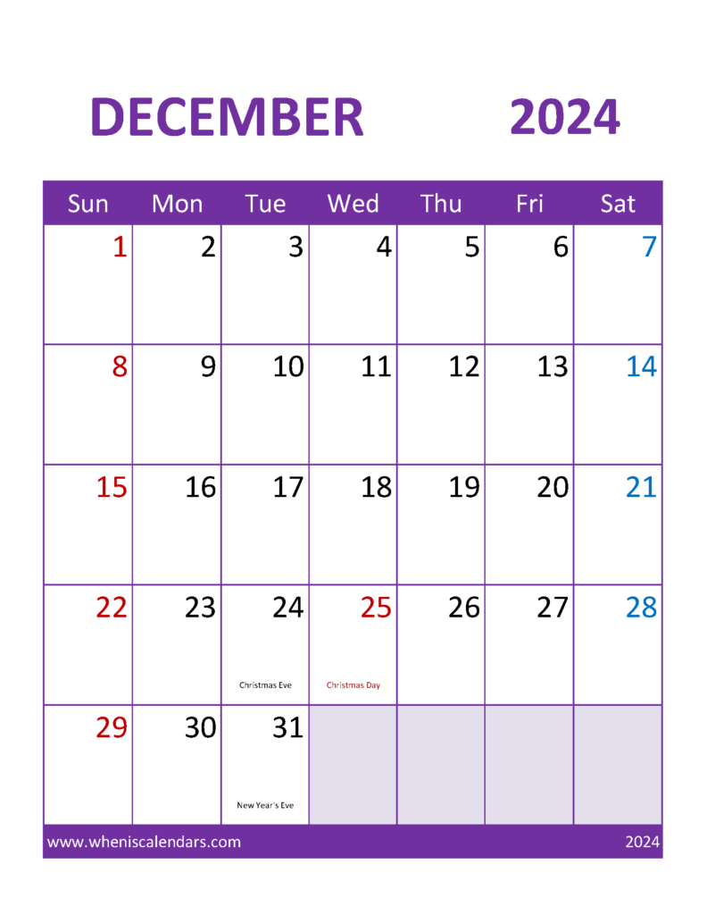 Download Free December 2024 Calendar Template Letter Vertical 124113