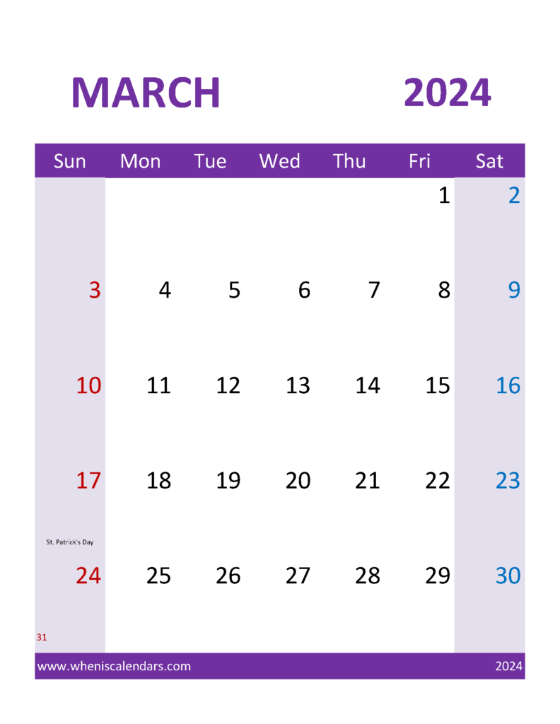 Download Printable Calendars March 2024 Letter Vertical 34115