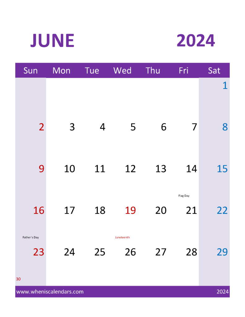 Download Printable Calendars June 2024 Letter Vertical 64115