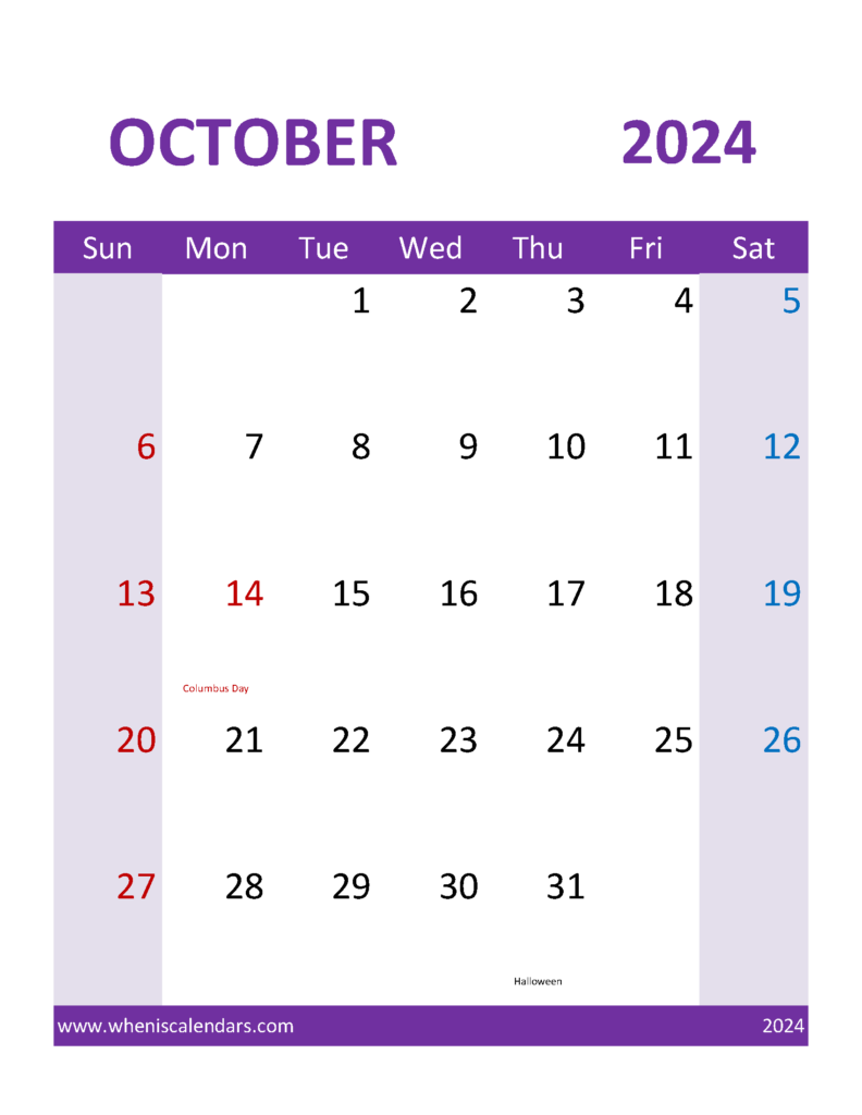 Download Printable Calendars October 2024 Letter Vertical 104115