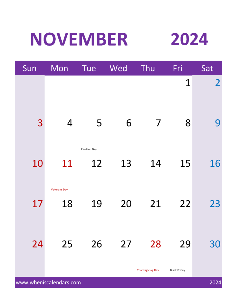 Download Printable Calendars November 2024 Letter Vertical 114115