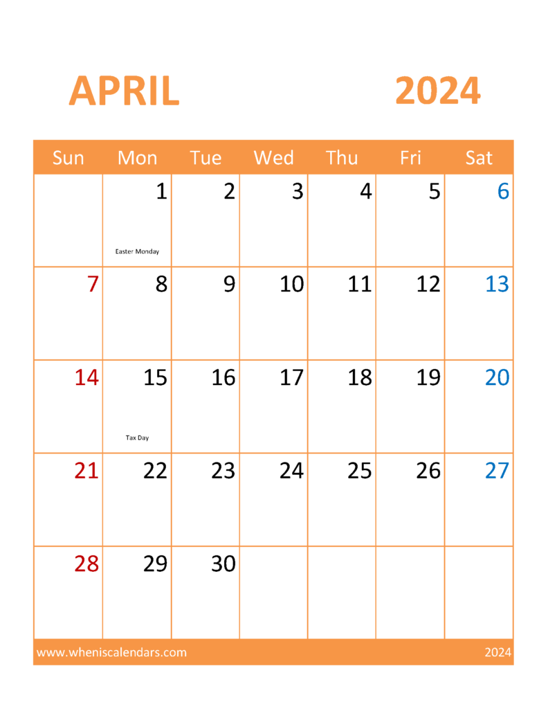 Download Calendar Template April 2024 Printable Letter Vertical 44116